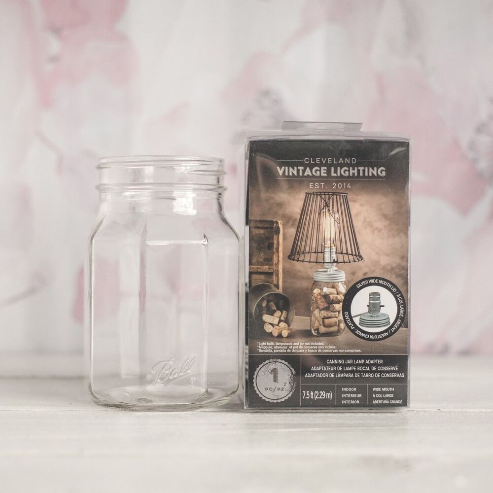 DIY Quart Mason Jar Lamp Kit 3 in Silver Country Farmhouse Decor Small Desk Lamp
